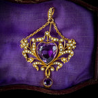 ANTIQUE VICTORIAN AMETHYST PEARL HEART PENDANT 18CT GOLD 10CT AMETHYST CIRCA 1900