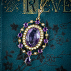 ANTIQUE VICTORIAN AMETHYST PEARL PENDANT NECKLACE 9CT GOLD 12CT AMETHYST CIRCA 1900