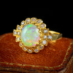 Vintage Opal Diamond Cluster Ring 18ct Gold 1.5ct Natural Opal
