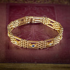 ANTIQUE VICTORIAN SAPPHIRE DIAMOND GATE BRACELET 15CT GOLD CIRCA 1900