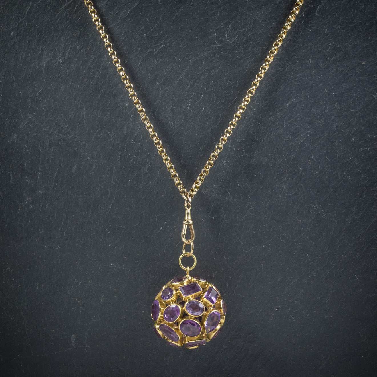 Amethyst 18ct Gold Orb Pendant Necklace 9ct Gold Chain Secondary image