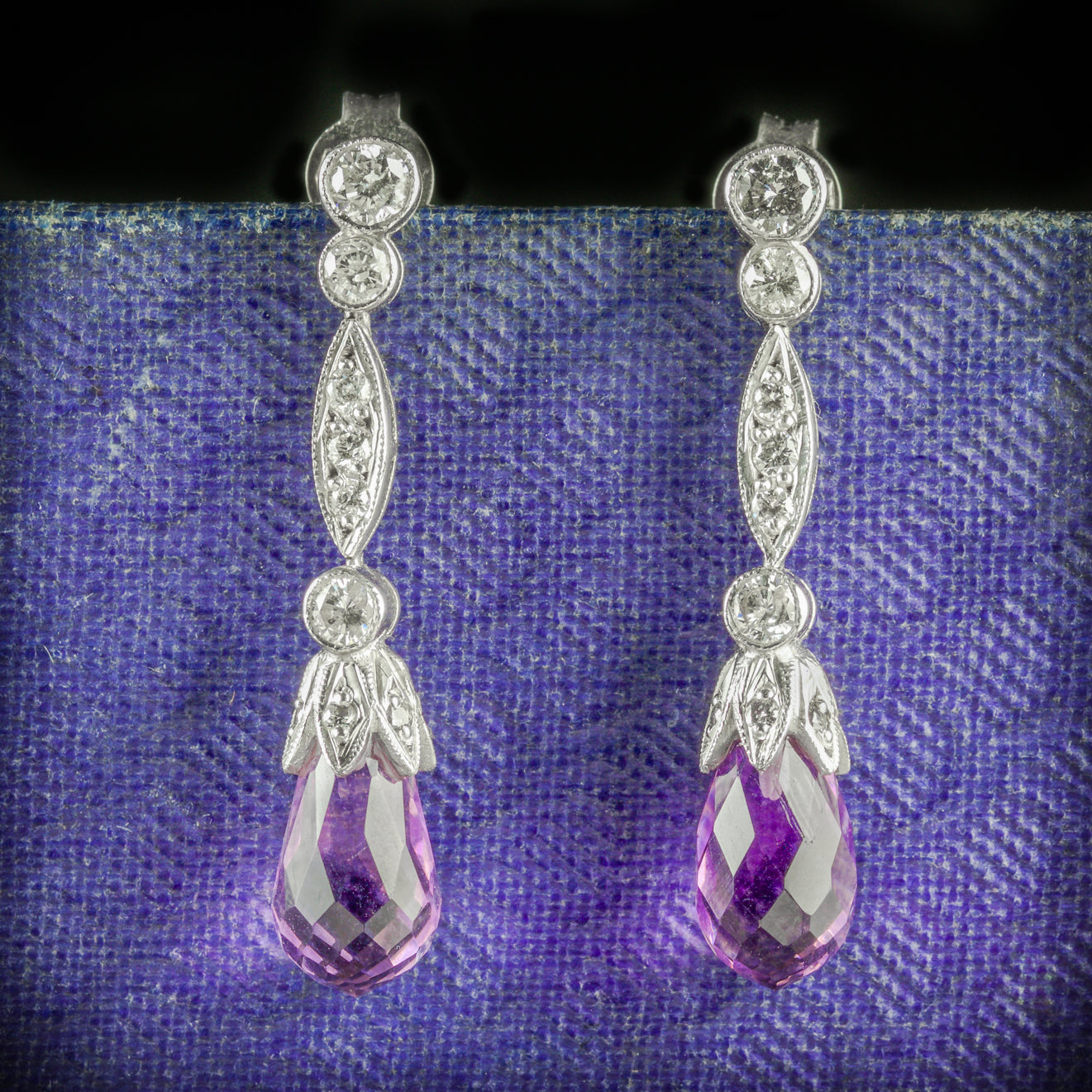 AMETHYST EARRINGS DIAMOND BRIOLETTE CUT AMETHYST 18CT GOLD COVER Main image