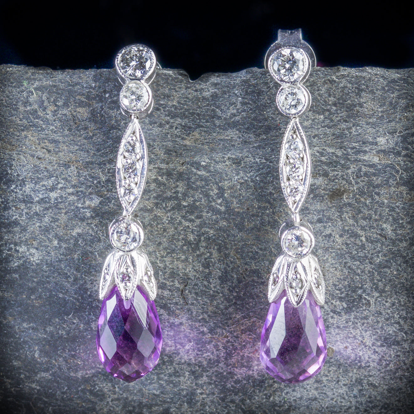Amethyst Diamond Drop Earrings 18ct White Gold Secondary image
