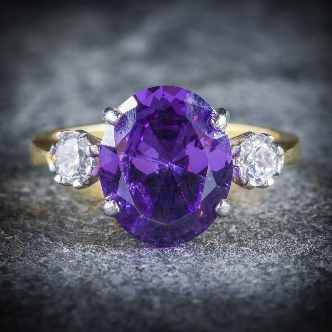 Amethyst Paste Trilogy Ring 18ct Gold Silver Secondary image