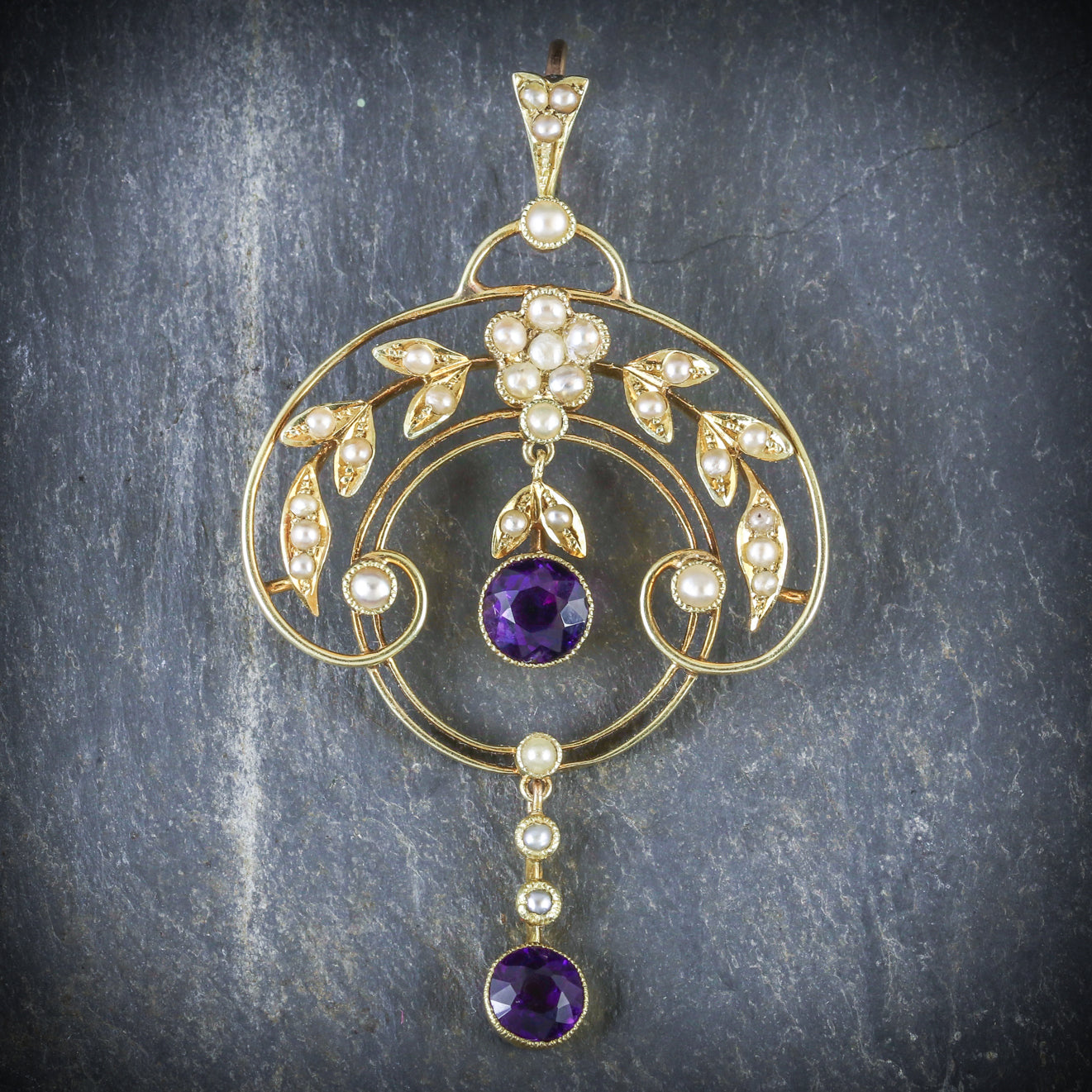 Antique Edwardian Amethyst Pearl Pendant 15ct Gold Circa 1910 Secondary image