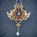 ANTIQUE DIAMOND RUBY PEARL PENDANT NECKLACE PLATINUM 18CT GOLD CIRCA 1915 BOXED BACK