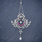 ANTIQUE DIAMOND RUBY PEARL PENDANT NECKLACE PLATINUM 18CT GOLD CIRCA 1915 BOXED FRONT2