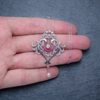 ANTIQUE DIAMOND RUBY PEARL PENDANT NECKLACE PLATINUM 18CT GOLD CIRCA 1915 BOXED BOX