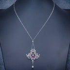 ANTIQUE DIAMOND RUBY PEARL PENDANT NECKLACE PLATINUM 18CT GOLD CIRCA 1915 BOXED NECK