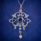 ANTIQUE EDWARDIAN 3.25CT SAPPHIRE DIAMOND PENDANT NECKLACE PLATINUM 18CT GOLD CIRCA 1905 COVER