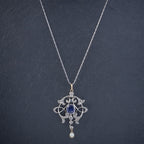 ANTIQUE EDWARDIAN 3.25CT SAPPHIRE DIAMOND PENDANT NECKLACE PLATINUM 18CT GOLD CIRCA 1905 NECK