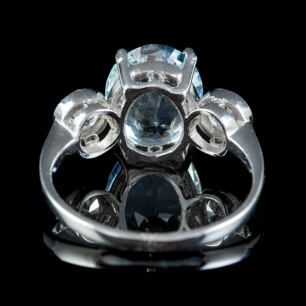 ANTIQUE EDWARDIAN AQUAMARINE TRILOGY RING PLATINUM 3.25CT AQUA CIRCA 1910