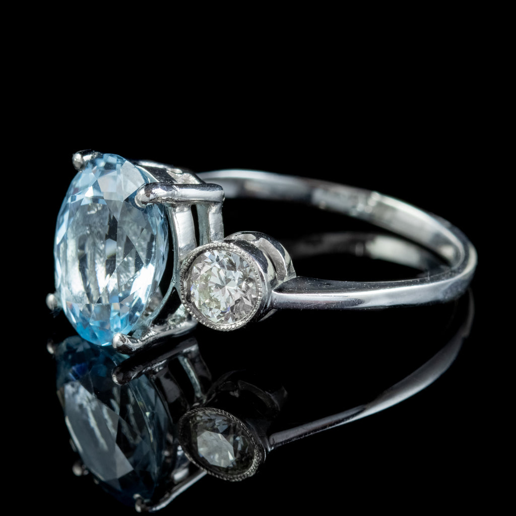 ANTIQUE EDWARDIAN AQUAMARINE TRILOGY RING PLATINUM 3.25CT AQUA CIRCA 1910