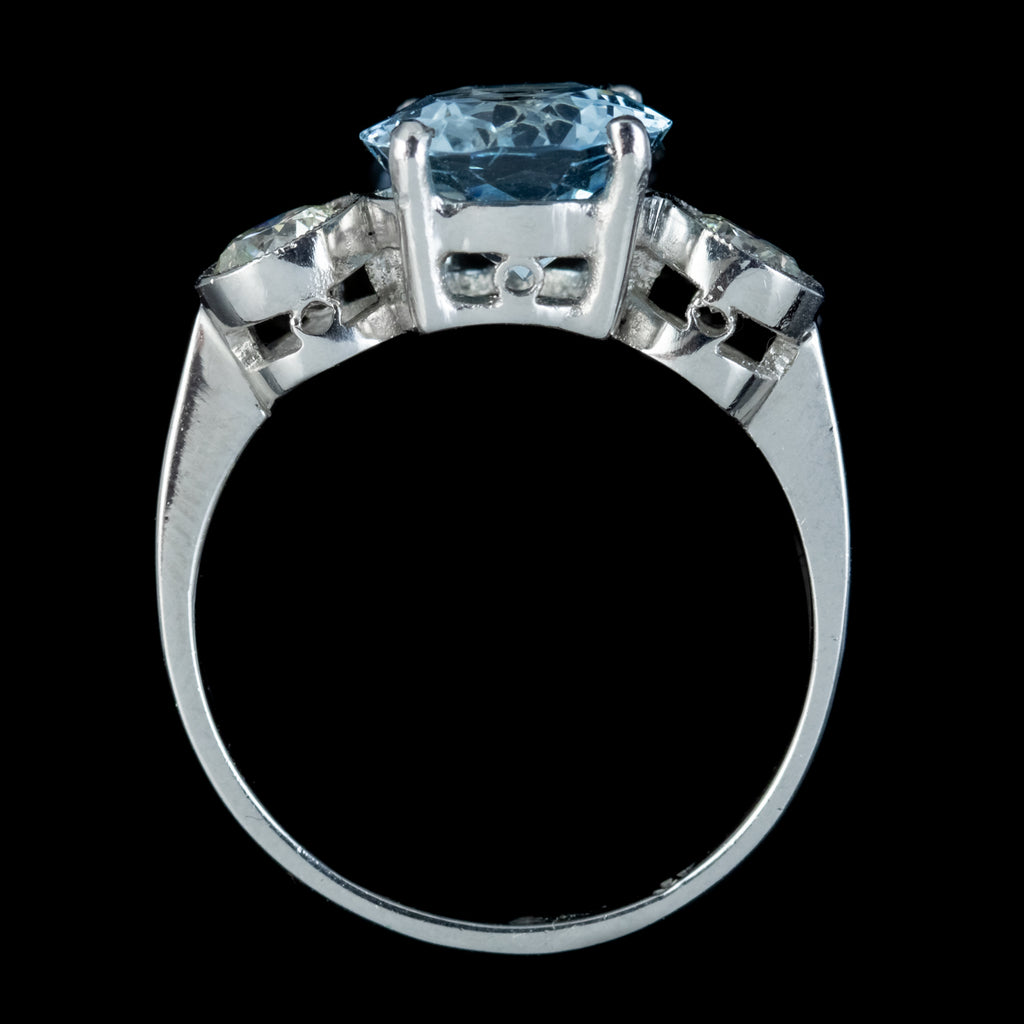 ANTIQUE EDWARDIAN AQUAMARINE TRILOGY RING PLATINUM 3.25CT AQUA CIRCA 1910