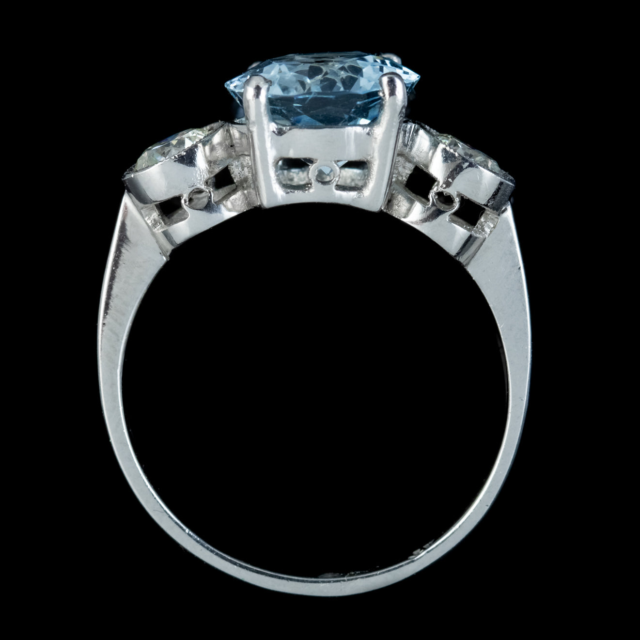 ANTIQUE EDWARDIAN AQUAMARINE TRILOGY RING PLATINUM 3.25CT AQUA CIRCA 1910