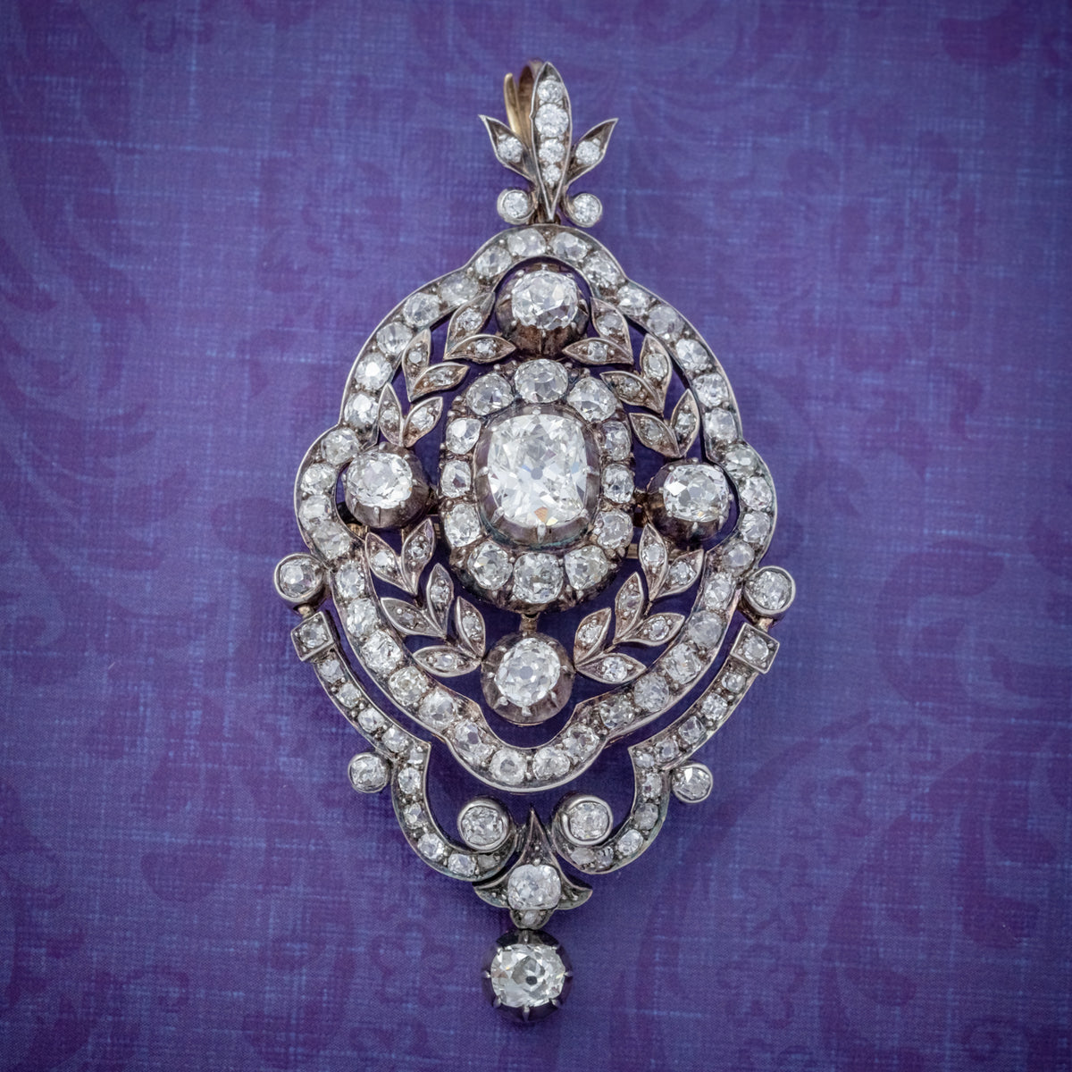 ANTIQUE EDWARDIAN DIAMOND PENDANT BROOCH 8.35CT OF DIAMONDS 18CT GOLD CIRCA 1905 COVER Main image