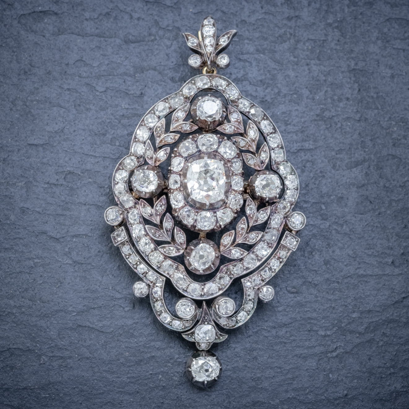ANTIQUE EDWARDIAN DIAMOND PENDANT BROOCH 8.35CT OF DIAMONDS 18CT GOLD CIRCA 1905 Secondary image