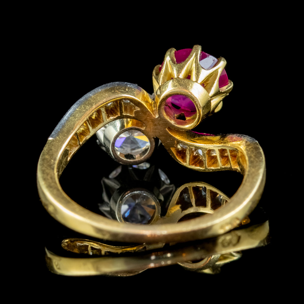 Antique Edwardian French 0.90Ct Ruby And Diamond Twist Ring Platinum 18Ct Gold Circa 1901