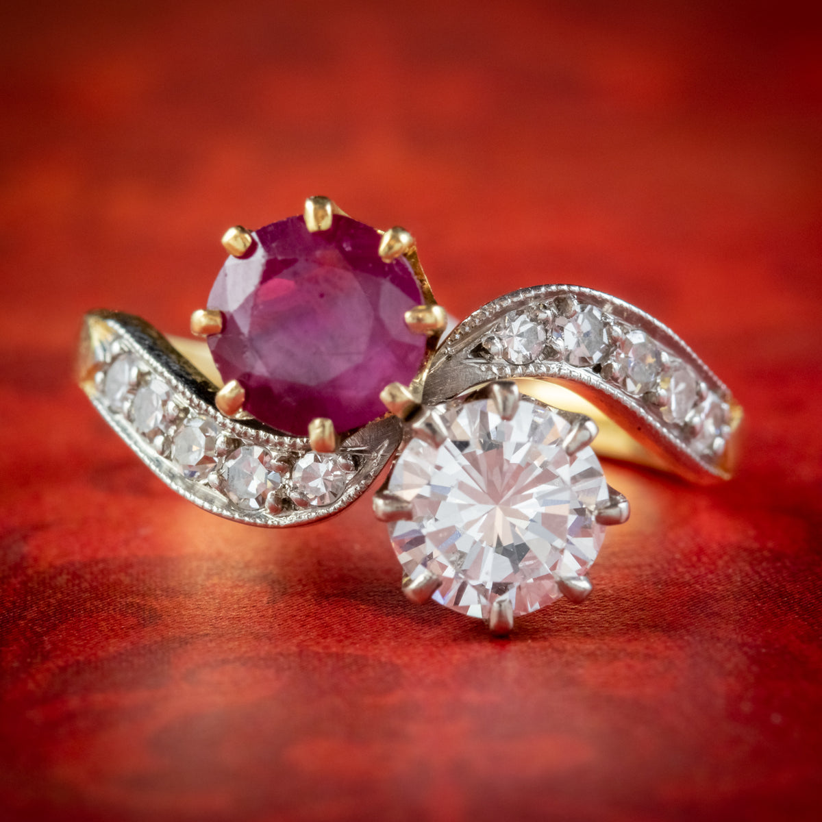 Antique Edwardian French 0.90Ct Ruby And Diamond Twist Ring Platinum 18Ct Gold Circa 1901 Main image