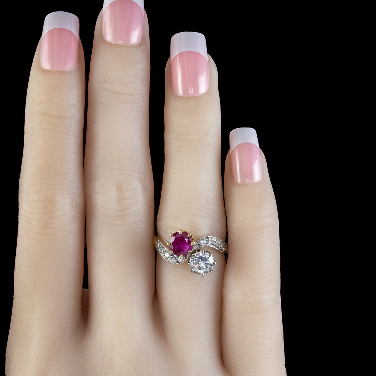Antique Edwardian French 0.90Ct Ruby And Diamond Twist Ring Platinum 18Ct Gold Circa 1901