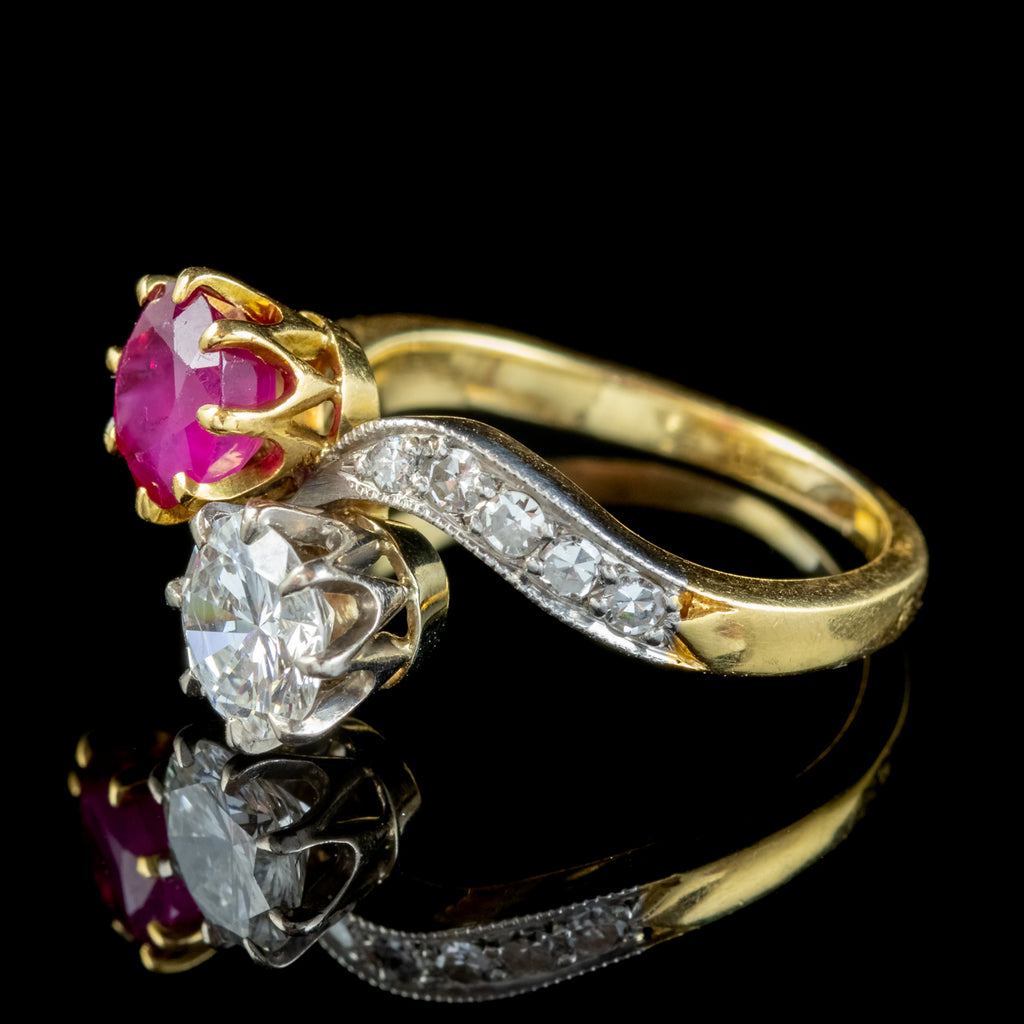 Antique Edwardian French 0.90Ct Ruby And Diamond Twist Ring Platinum 18Ct Gold Circa 1901