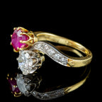 Antique Edwardian French 0.90Ct Ruby And Diamond Twist Ring Platinum 18Ct Gold Circa 1901