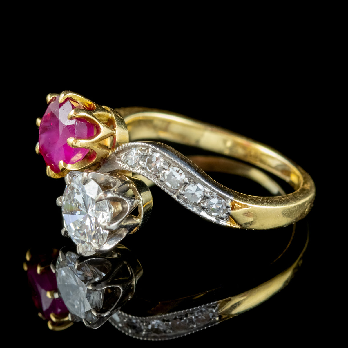 Antique Edwardian French 0.90Ct Ruby And Diamond Twist Ring Platinum 18Ct Gold Circa 1901