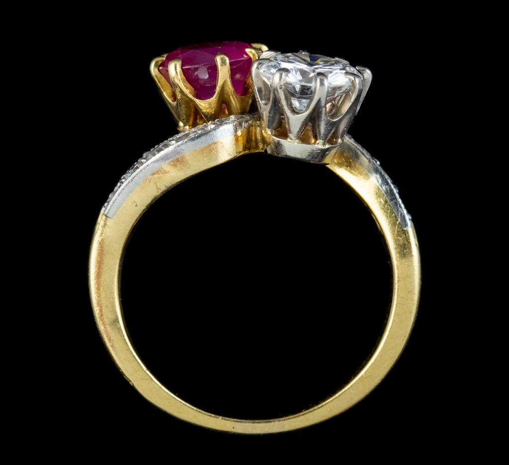 Antique Edwardian French 0.90Ct Ruby And Diamond Twist Ring Platinum 18Ct Gold Circa 1901