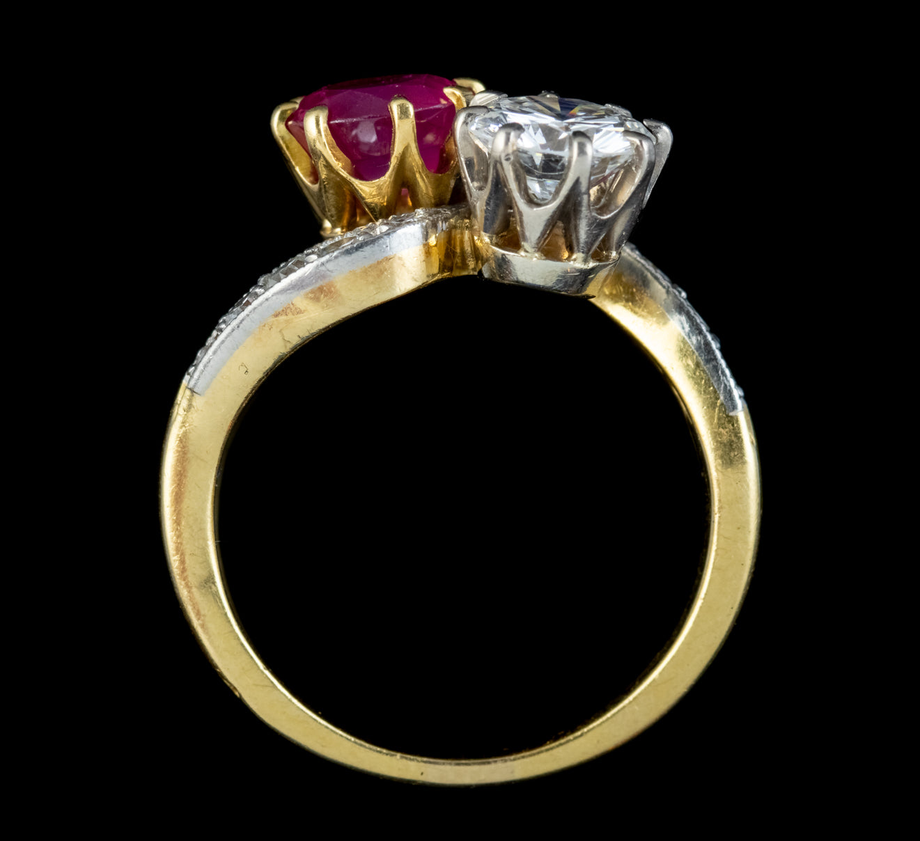 Antique Edwardian French 0.90Ct Ruby And Diamond Twist Ring Platinum 18Ct Gold Circa 1901