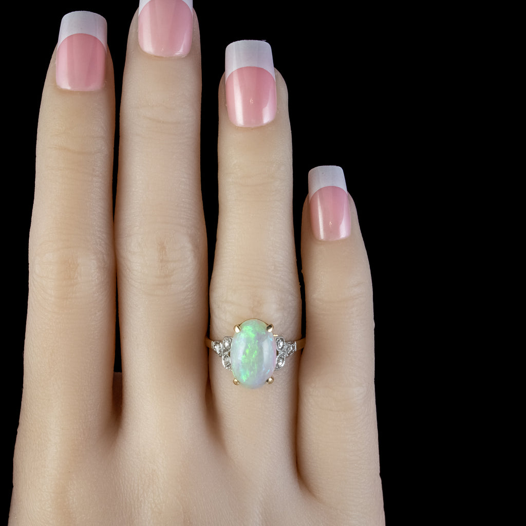 ANTIQUE EDWARDIAN NATURAL OPAL DIAMOND RING 18CT GOLD 5.50CT OPAL CIRCA 1901