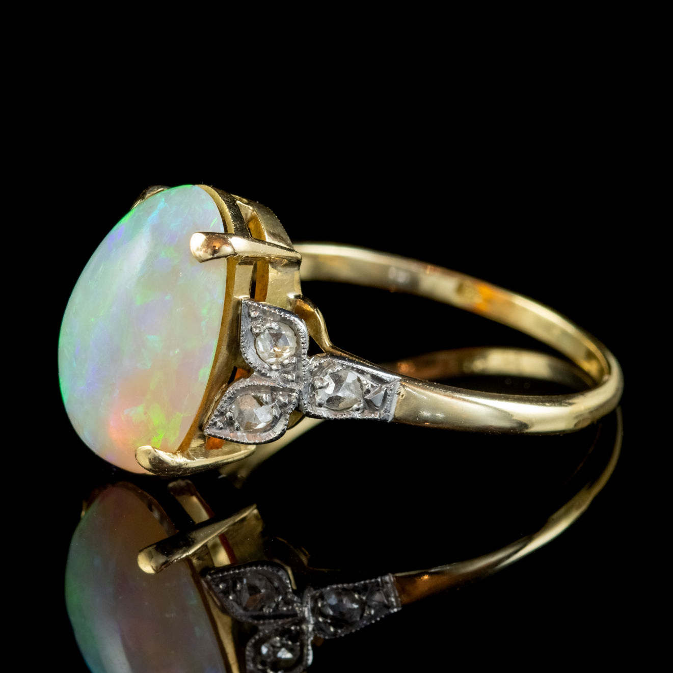 ANTIQUE EDWARDIAN NATURAL OPAL DIAMOND RING 18CT GOLD 5.50CT OPAL CIRCA 1901