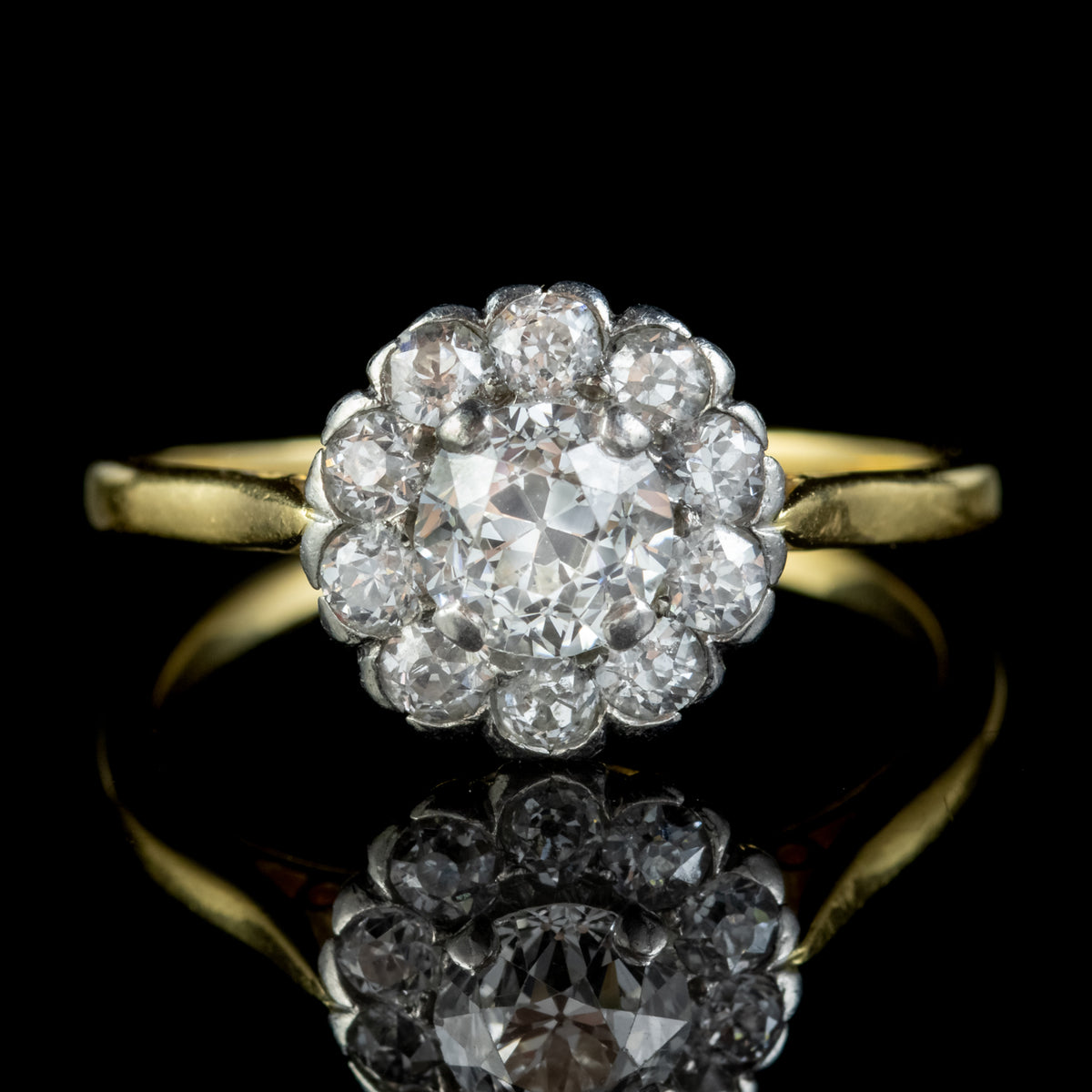 ANTIQUE EDWARDIAN OLD CUT DIAMOND CLUSTER RING 18CT GOLD 1.65CT OF DIAMOND CIRCA 1901