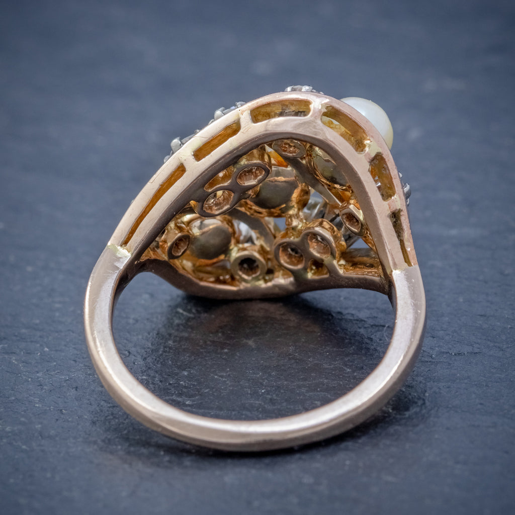 ANTIQUE EDWARDIAN PEARL DIAMOND CLUSTER RING 18CT GOLD CIRCA 1910 BACK