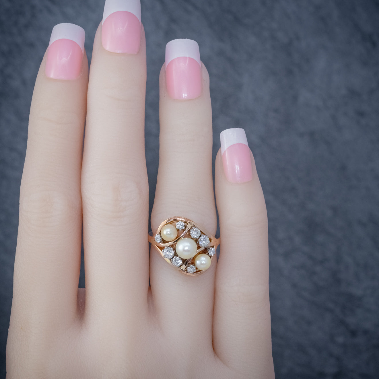 ANTIQUE EDWARDIAN PEARL DIAMOND CLUSTER RING 18CT GOLD CIRCA 1910 HAND
