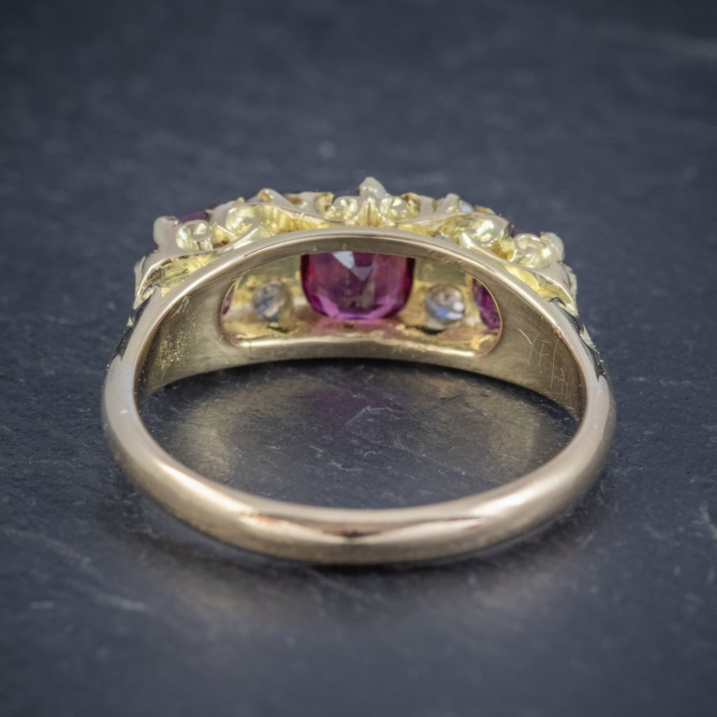 ANTIQUE EDWARDIAN RUBY DIAMOND RING 18CT GOLD 1.45CT RUBIES DATED 1915 BACK
