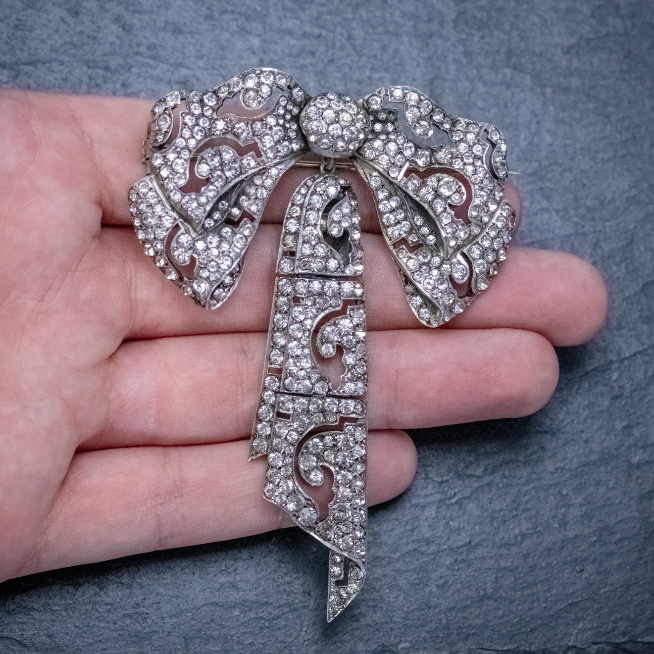 ANTIQUE EDWARDIAN SILVER PASTE BOW BROOCH AND CLIP SET CIRCA 1910 HAND