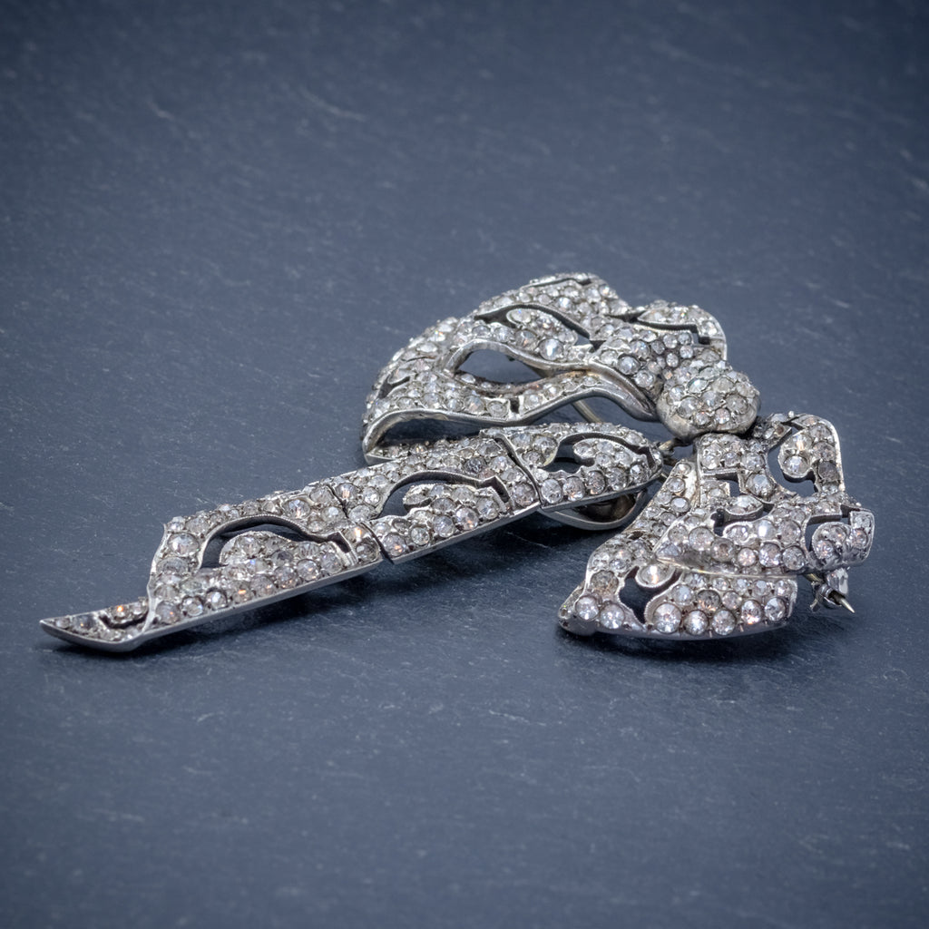 ANTIQUE EDWARDIAN SILVER PASTE BOW BROOCH AND CLIP SET CIRCA 1910 SIDE