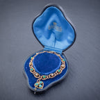 ANTIQUE EDWARDIAN TURQUOISE HEART CLOVER CURB BRACELET 15CT GOLD CIRCA 1905 BOXED OPEN