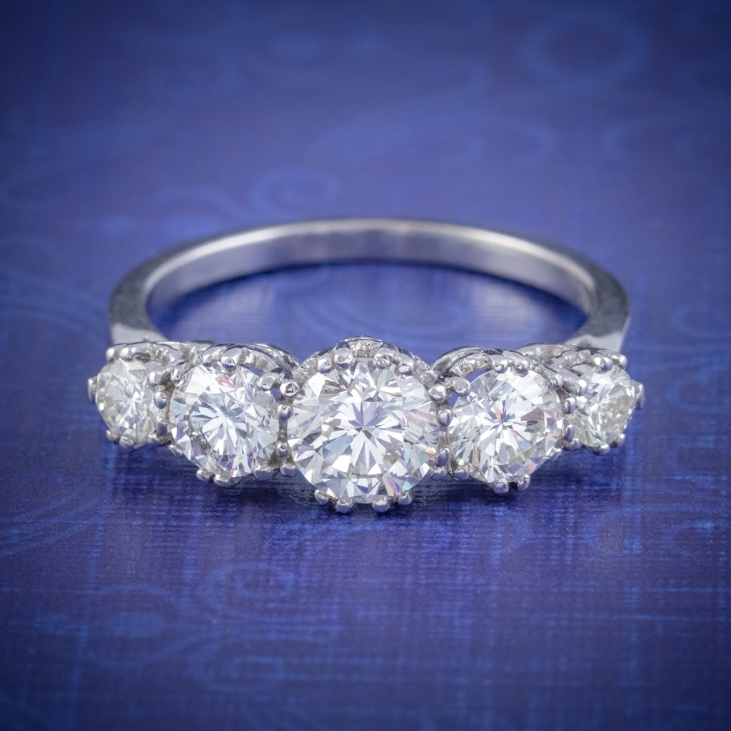 ANTIQUE FIVE STONE DIAMOND RING 18CT WHITE GOLD 2CT DIAMOND CIRCA 1920 COVER