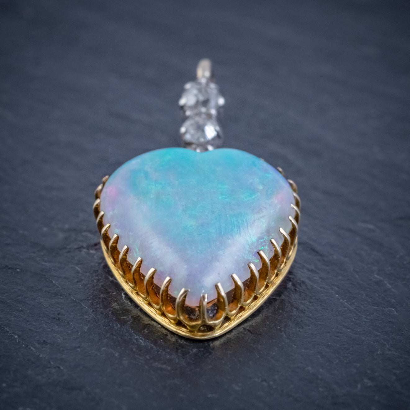 ANTIQUE VICTORIAN 8CT NATURAL OPAL DIAMOND HEART PENDANT CIRCA 1880 SIDE