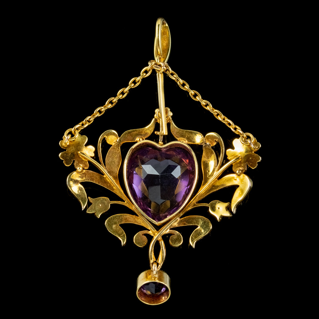ANTIQUE VICTORIAN AMETHYST PEARL HEART PENDANT 18CT GOLD 10CT AMETHYST CIRCA 1900