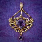 ANTIQUE VICTORIAN AMETHYST PEARL HEART PENDANT 18CT GOLD 10CT AMETHYST CIRCA 1900