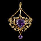 ANTIQUE VICTORIAN AMETHYST PEARL HEART PENDANT 18CT GOLD 10CT AMETHYST CIRCA 1900