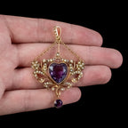 ANTIQUE VICTORIAN AMETHYST PEARL HEART PENDANT 18CT GOLD 10CT AMETHYST CIRCA 1900