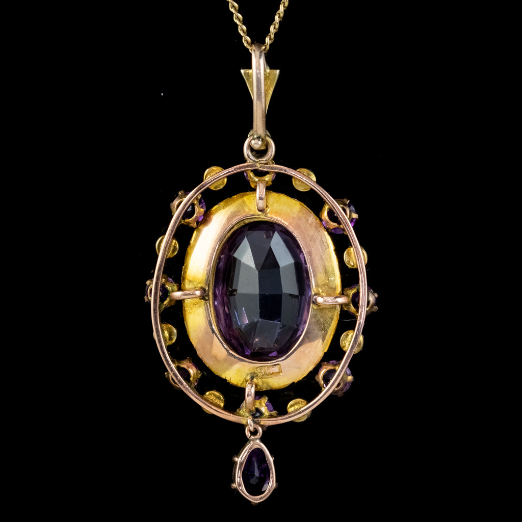 ANTIQUE VICTORIAN AMETHYST PEARL PENDANT NECKLACE 9CT GOLD 12CT AMETHYST CIRCA 1900