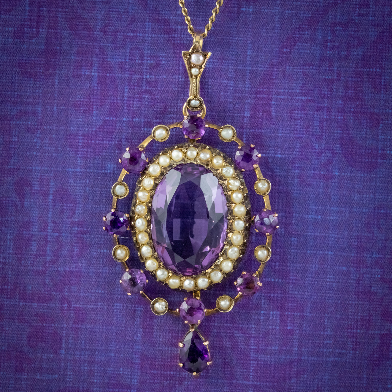 ANTIQUE VICTORIAN AMETHYST PEARL PENDANT NECKLACE 9CT GOLD 12CT AMETHYST CIRCA 1900 Main image