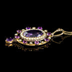 ANTIQUE VICTORIAN AMETHYST PEARL PENDANT NECKLACE 9CT GOLD 12CT AMETHYST CIRCA 1900