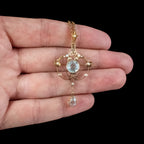 ANTIQUE VICTORIAN ART NOUVEAU AQUAMARINE PEARL PENDANT NECKLACE 9CT GOLD CIRCA 1900 HAND