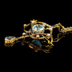 ANTIQUE VICTORIAN ART NOUVEAU AQUAMARINE PEARL PENDANT NECKLACE 9CT GOLD CIRCA 1900 SIDE