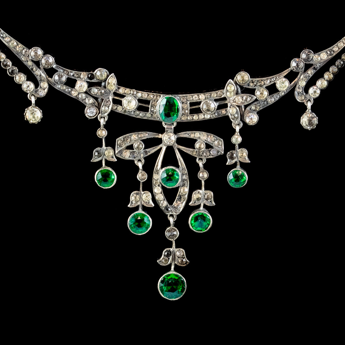 Antique Victorian Art Nouveau Green Paste Choker Necklace Silver